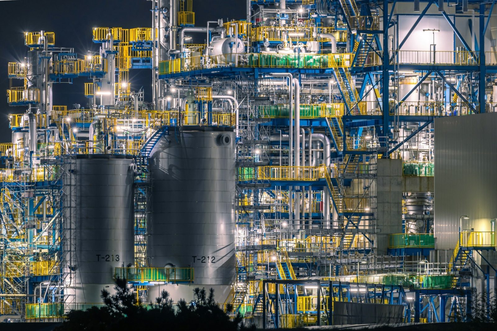 A process plant lit up at night